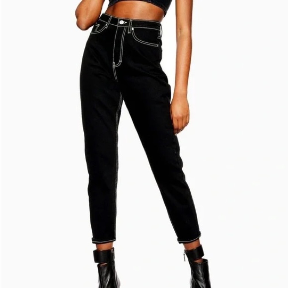 Topshop Neon Stitch Black Mom Jeans